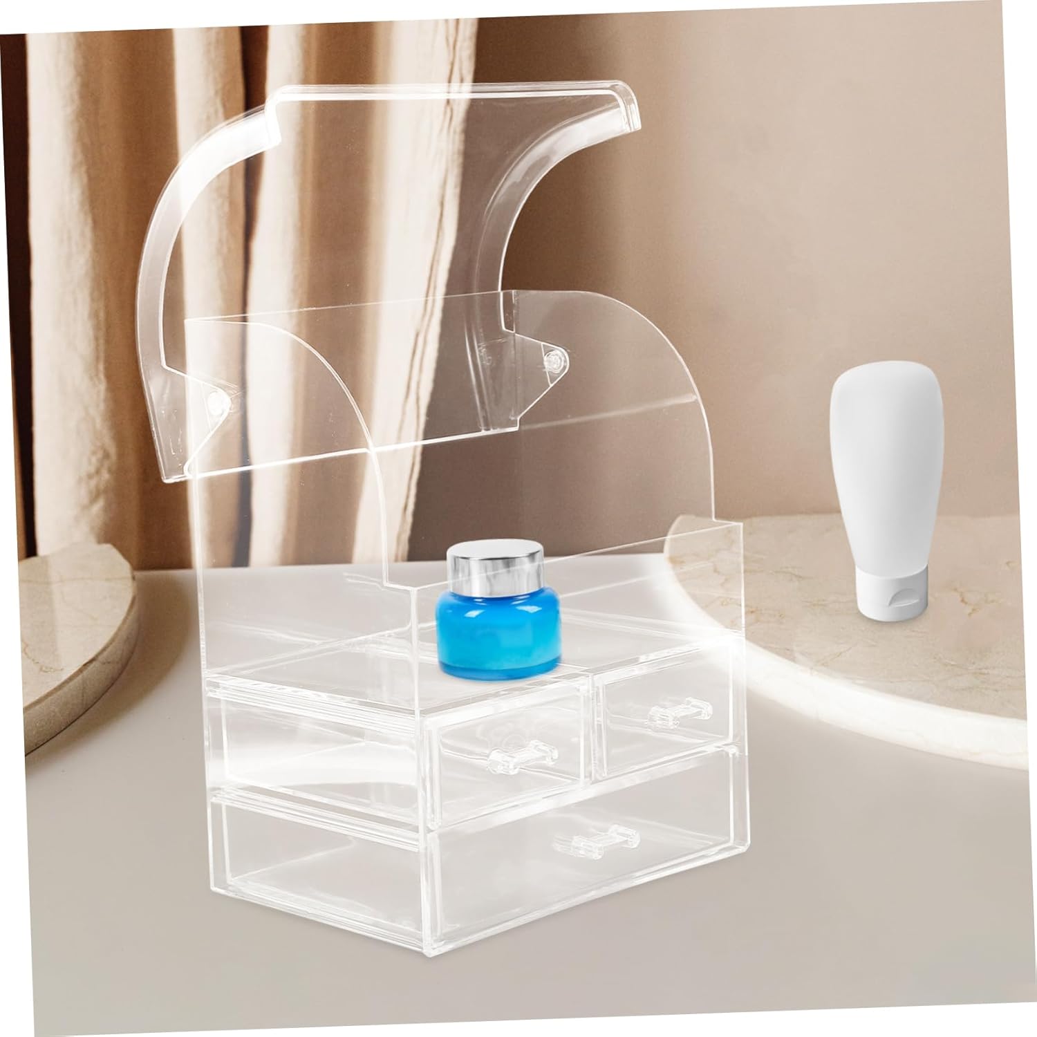 Cosmetic Display Case Makeup Organizer Desktop Storage Box Lockable Lids