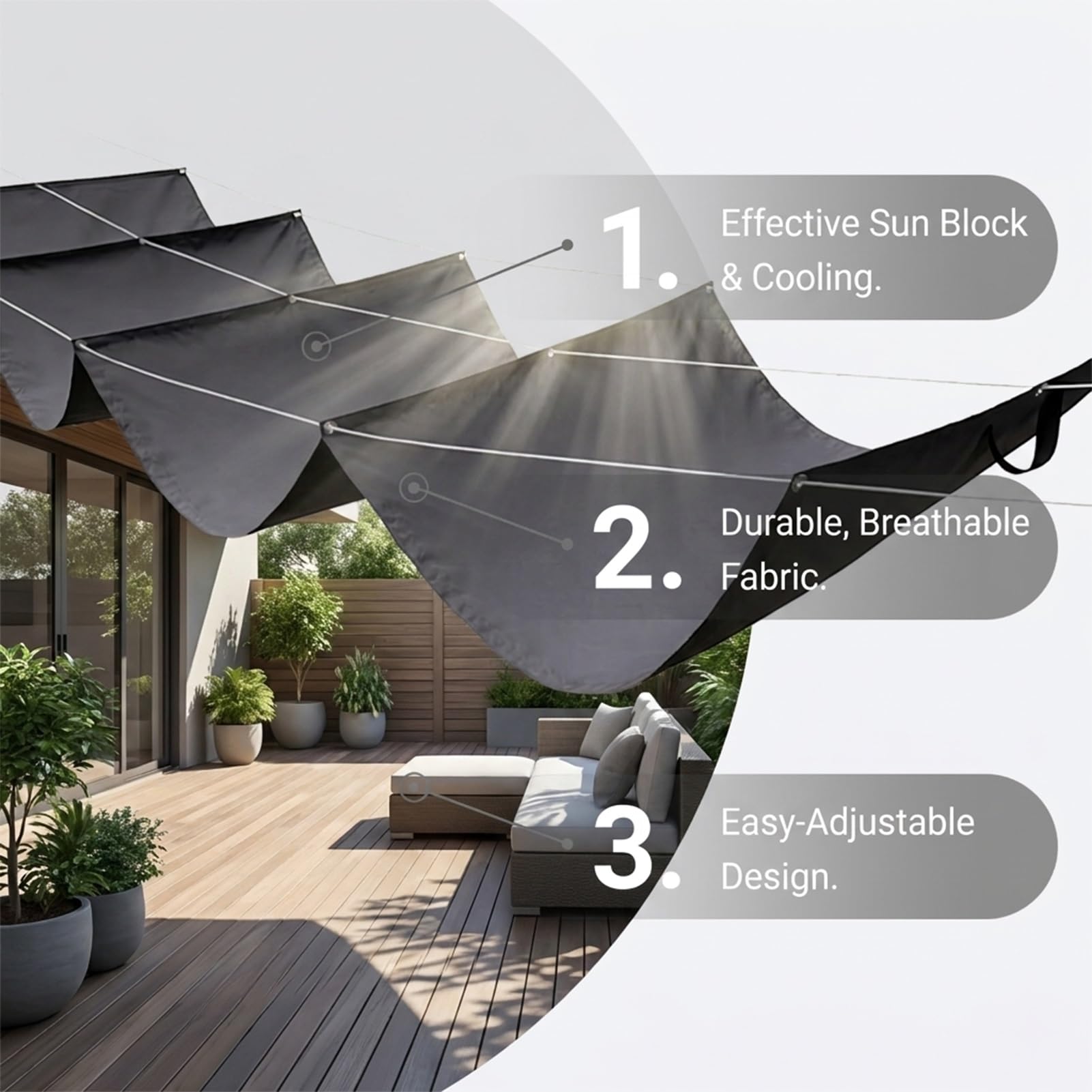 Einziehbare Welle Sonnensegel 260 x 330 cm HDPE Verstellbar Schattenabdeckung Uv-Schutz & Reißfest für Garten Pergola Balkon Terrasse, Dunkelgrau
