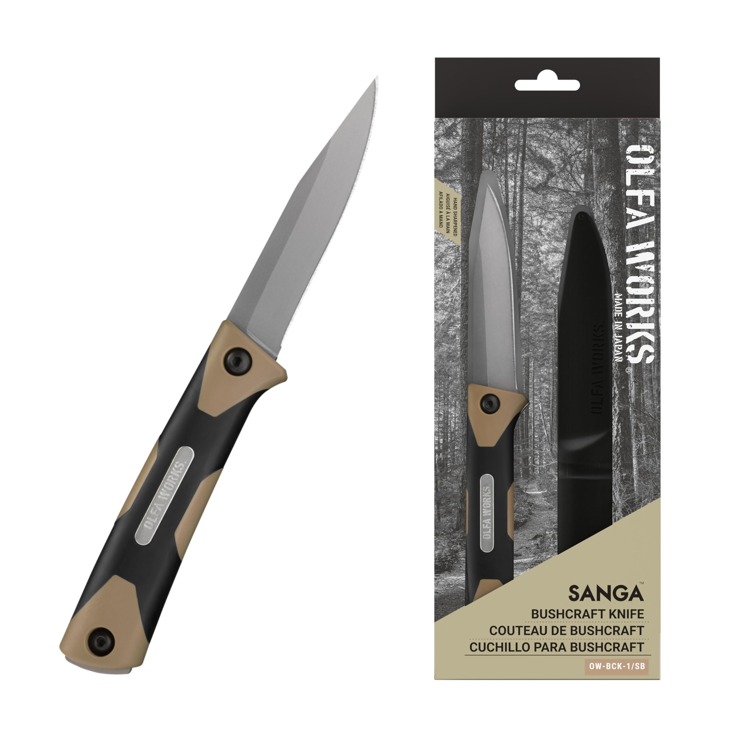 OLFA WORKS OW-BCK-1/SB SANGA Bushcraft Knife, 3.2mm Thick High Carbon Stainless Steel Blade - Great for Cutting, Scraping, Batoning and Compatible