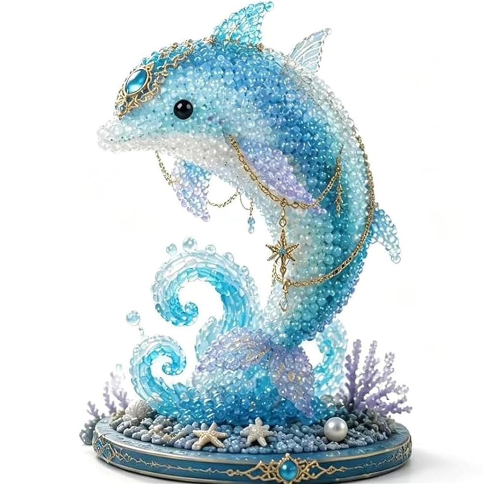 ANQKYO Mythical Ocean DIY Bead Kit for Beginners Mythical DIY Bead Kit for Beginners, 3D Beaded Animal Making, Underwater Embroidery Set(Dolphin)
