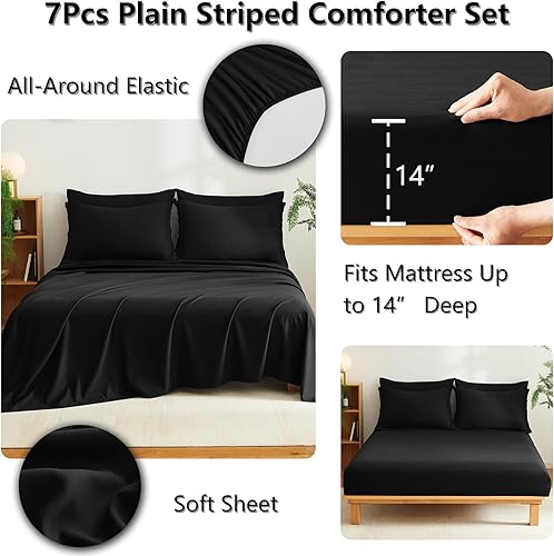 Miniatura 5 de CozyLux Juego de edredón Queen  7 piezas de ropa de cama de sirsaca en una bolsa, juego de ropa de cama bohemio suave y ligero con edredones para