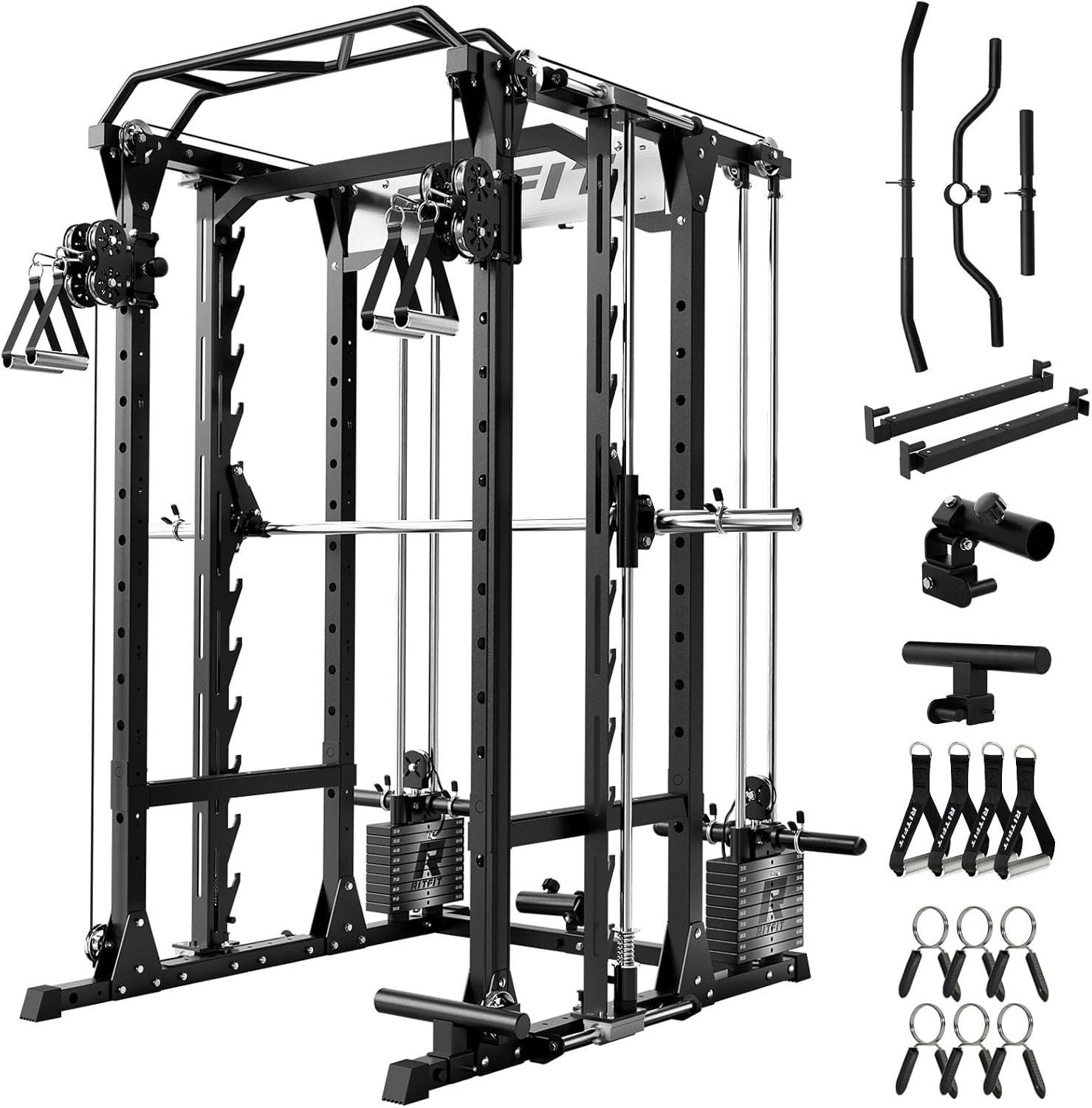 RitFit P9 3D Smith Machine Cable Crossover Power Cage | 198 LB Steel Stack | All-in-One Home Gym