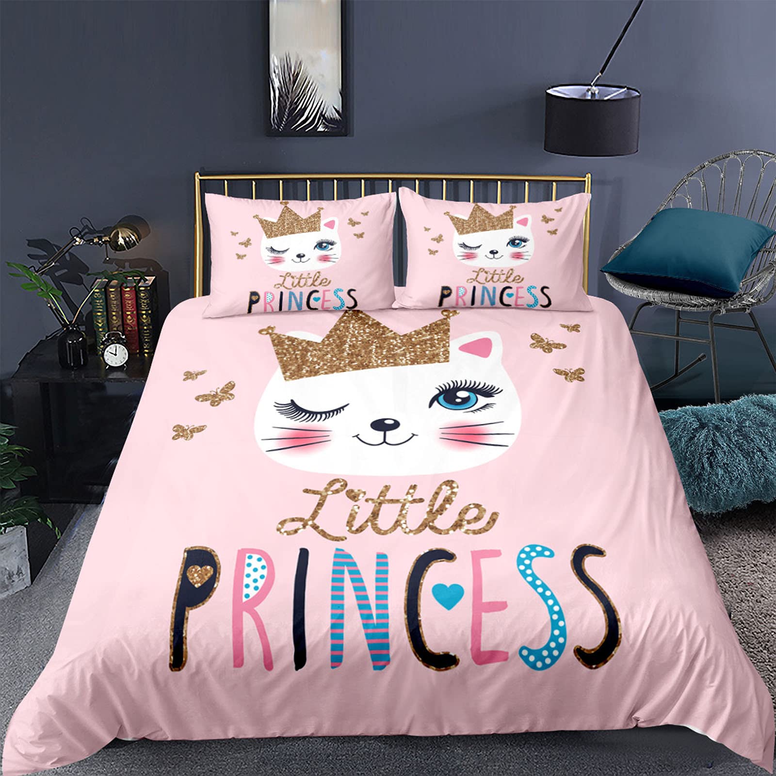 Cartoon Cat Bedding Set, Girls Super Soft Comforter Set Queen Size, Cute Cats Printed Quilt for Kids Teen, Lovely Blue Microfiber Comforter fo並行輸入 Cute Cat Comforter Cover Cartoon Cat Printed Set Bedding Set for