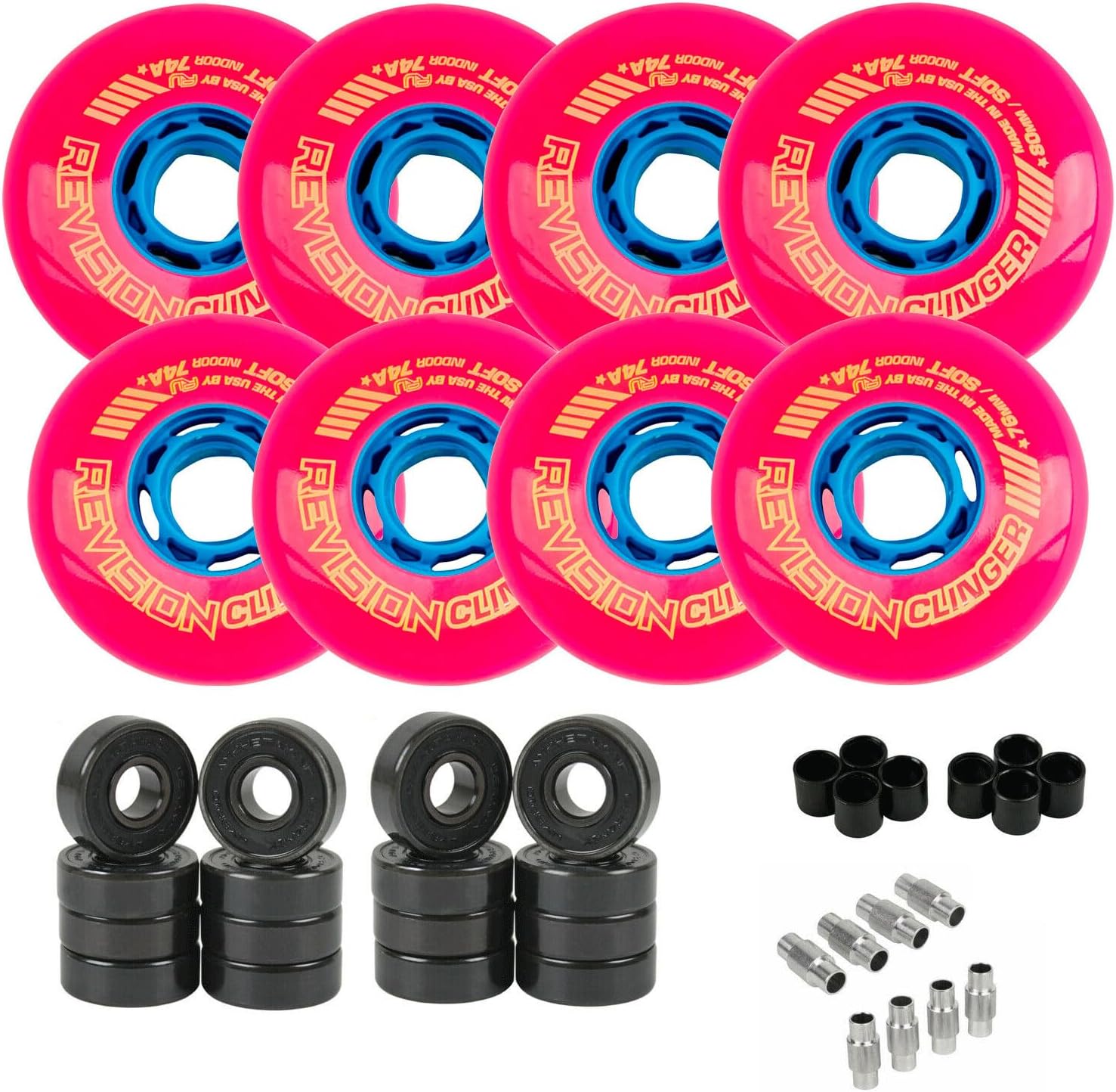 TGM Skateboards Revision Roller Hockey Wheels Indoor Clinger 74A - 8-Pack with Hybrid Ceramic Bearings - Choose Size