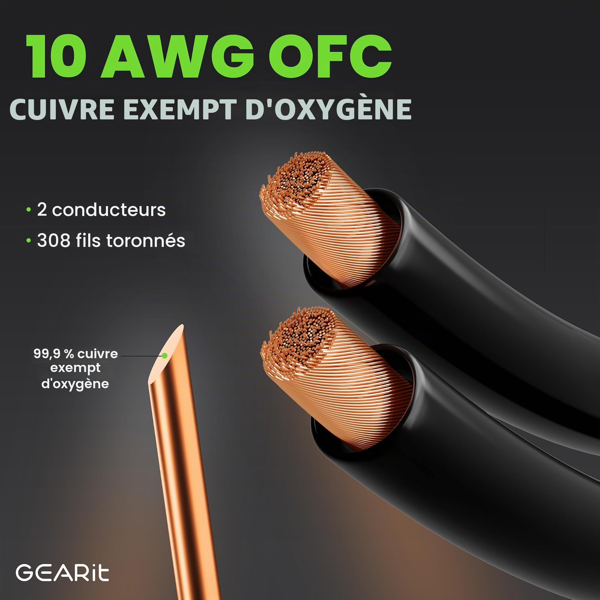 GEARit Câble de haut-parleur OFC de calibre 10 avec fiches bananes - Câble de haut-parleur certifié CL2 avec embouts plaqués or - Audio haute fidélité pour audiophiles, Hi-Fi, bi-fil, bi-amplificateur