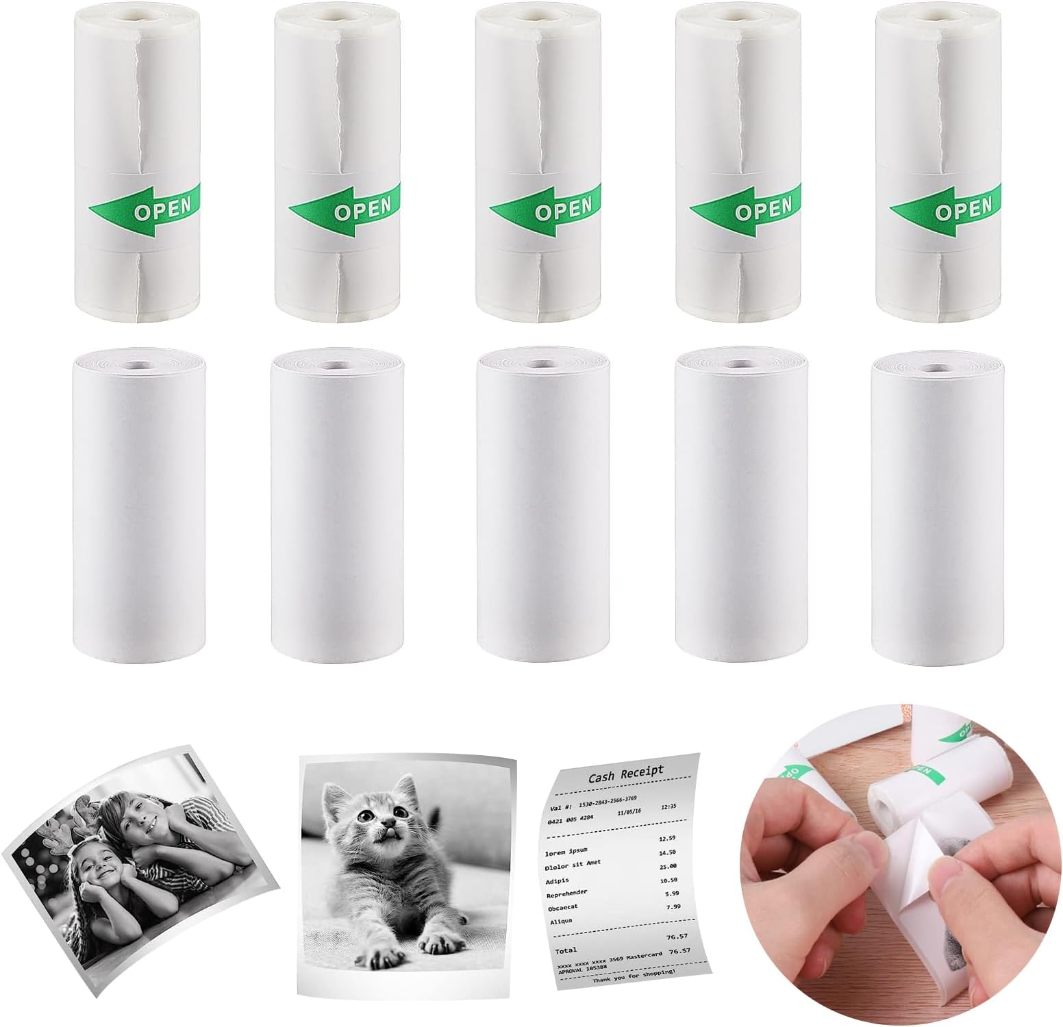Vicbear 16-Roll Mini Thermal Printer Paper Pack - Includes 5 Sticker Rolls & 11 Color/White Paper Rolls