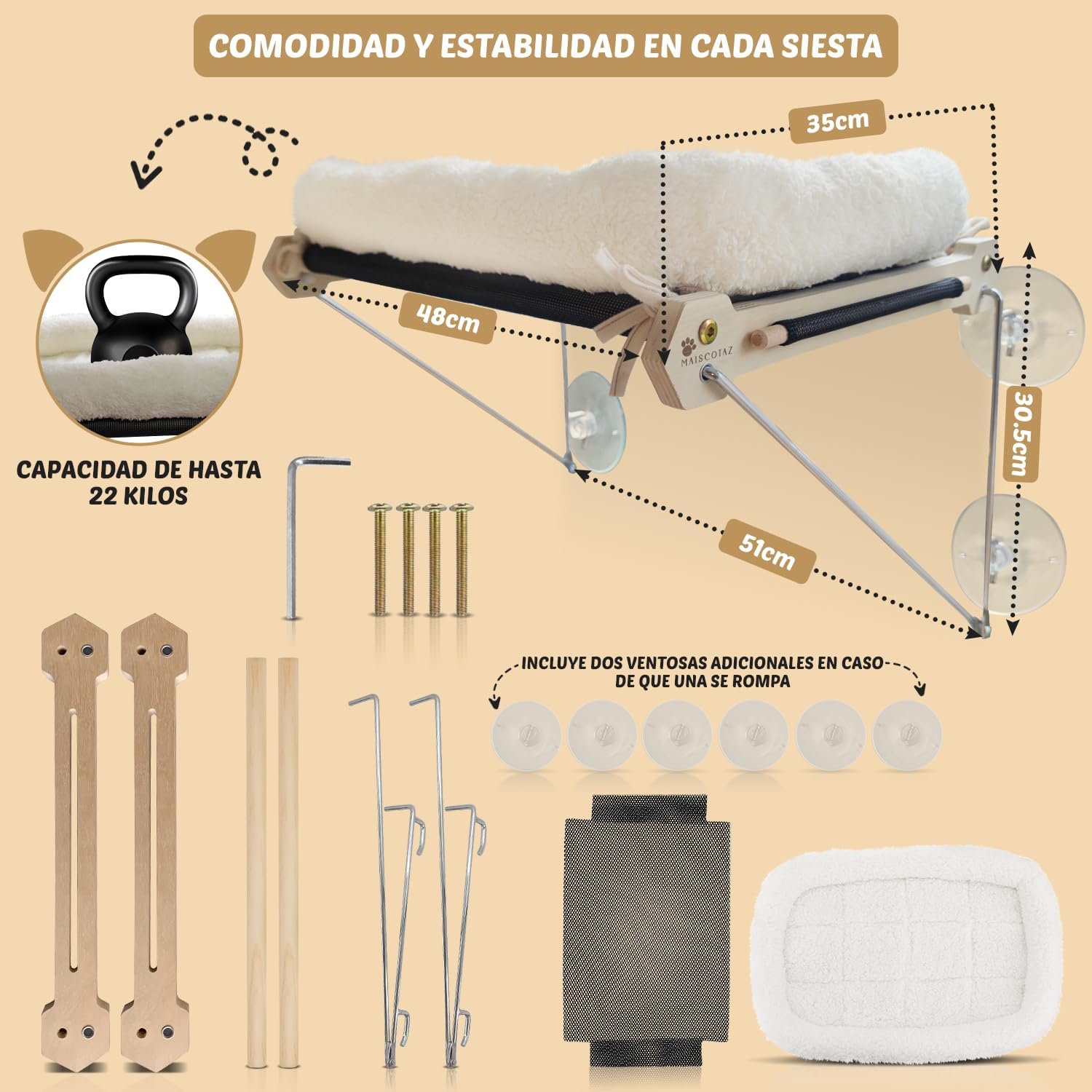 Hamaca Gato Ventana con Cama - Cama Ventana para Gatos - Hamaca para Gatos - Hamaca Gato Ventana - Gatos Accesorios - 20kg