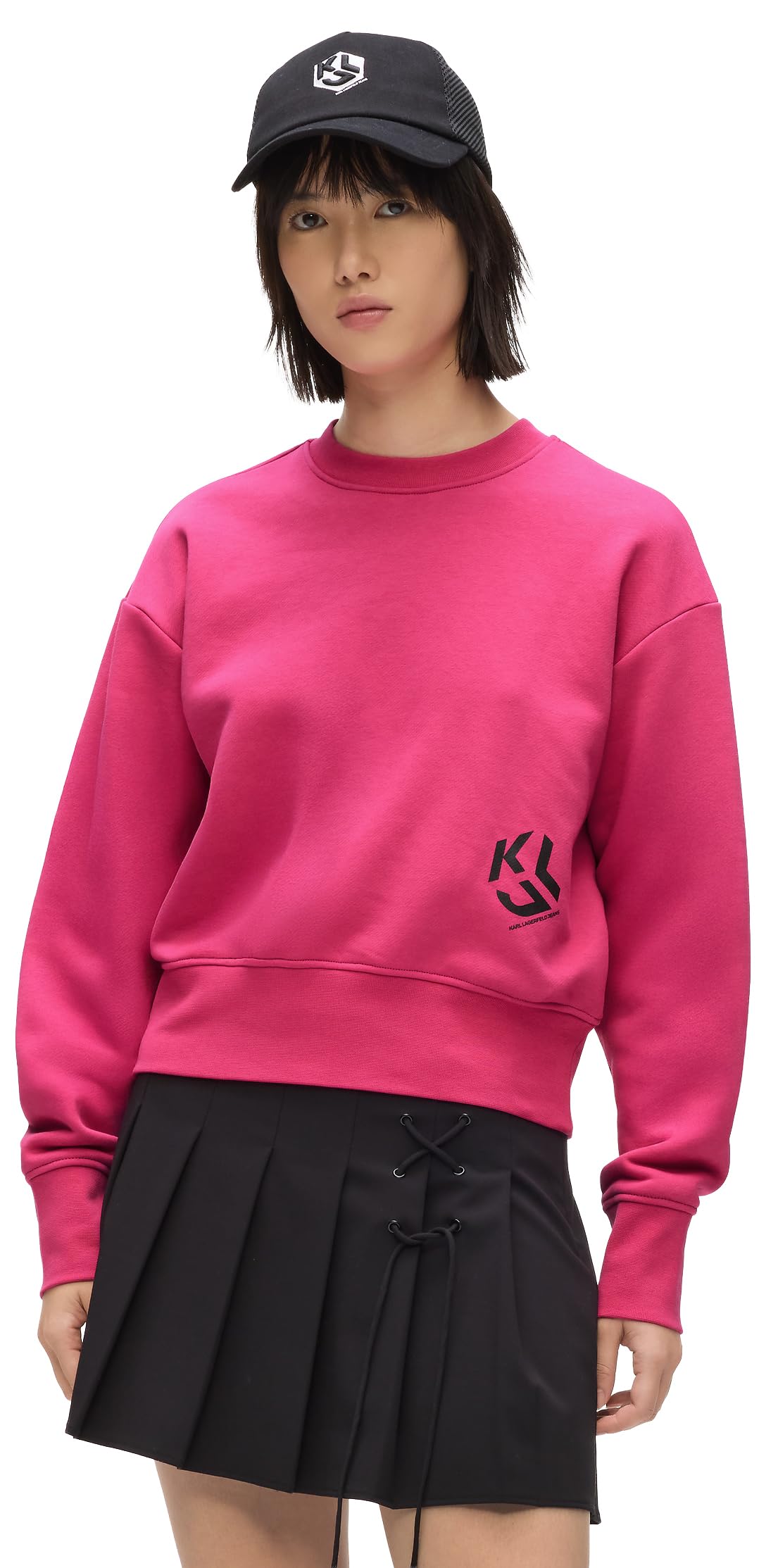 Karl Lagerfeld Jeans Women's Pink Monogram Logo Sweat, Regular Fit Sweater, Xs