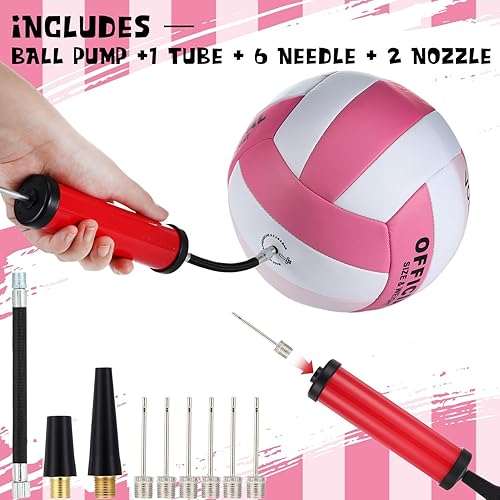 Miniatura 4 de Soulchen 6 pelotas de voleibol tamaño oficial 5, impermeables, color rosa, con bomba y bolsa de red, para adultos, deportes en interiores y