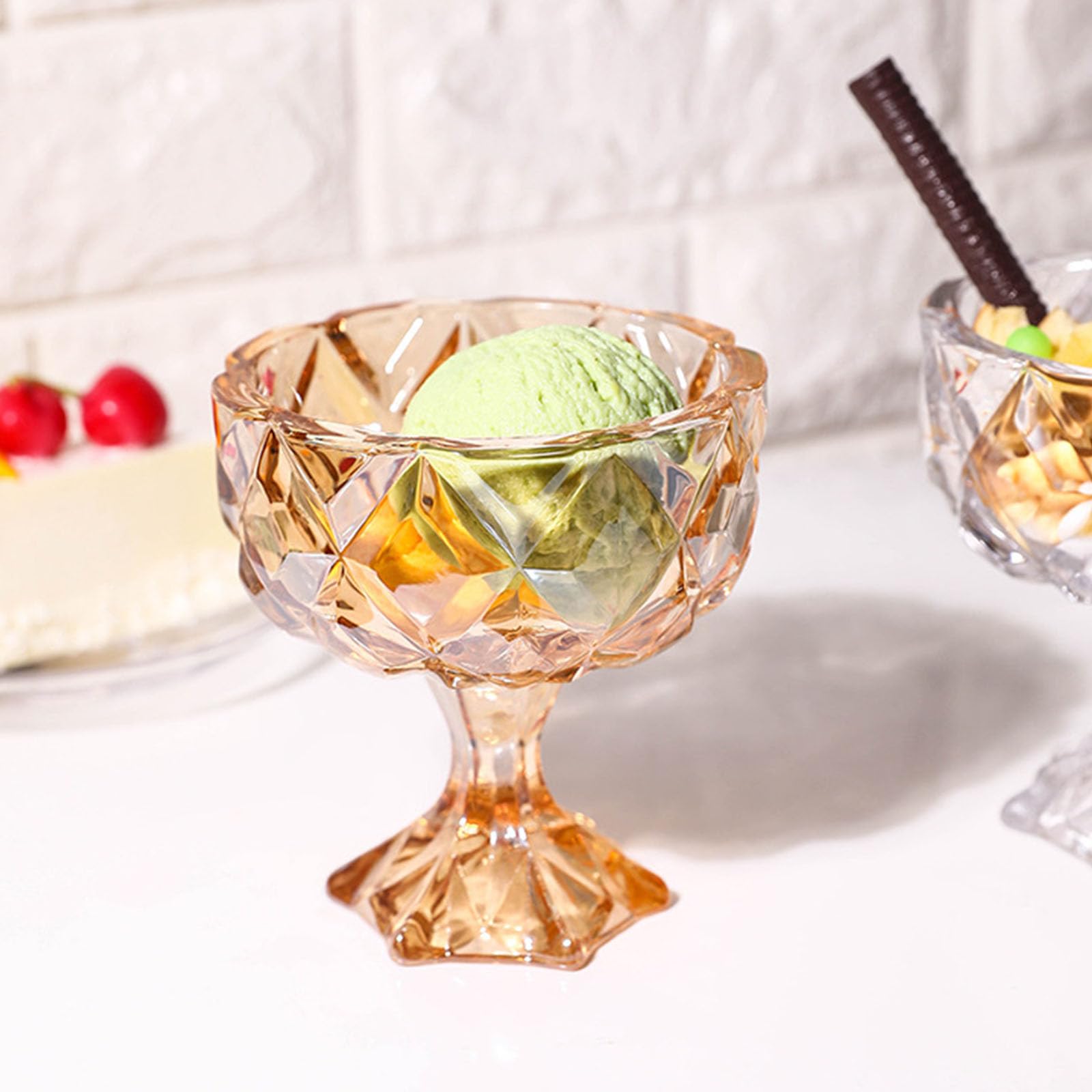 Ciotola da Dessert con Piede in Vetro Disegni con Piede per semifreddo per Gelato per Insalata Formaggio Divertente Ciotola da Dessert in Vetro Addensato con Piede