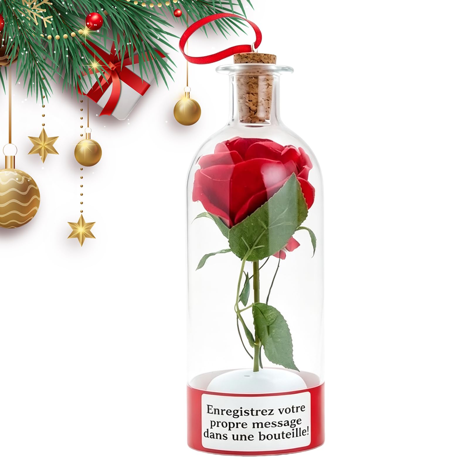 Recordable Christmas Tree Message in a Bottle Ornament-Glass-Rose