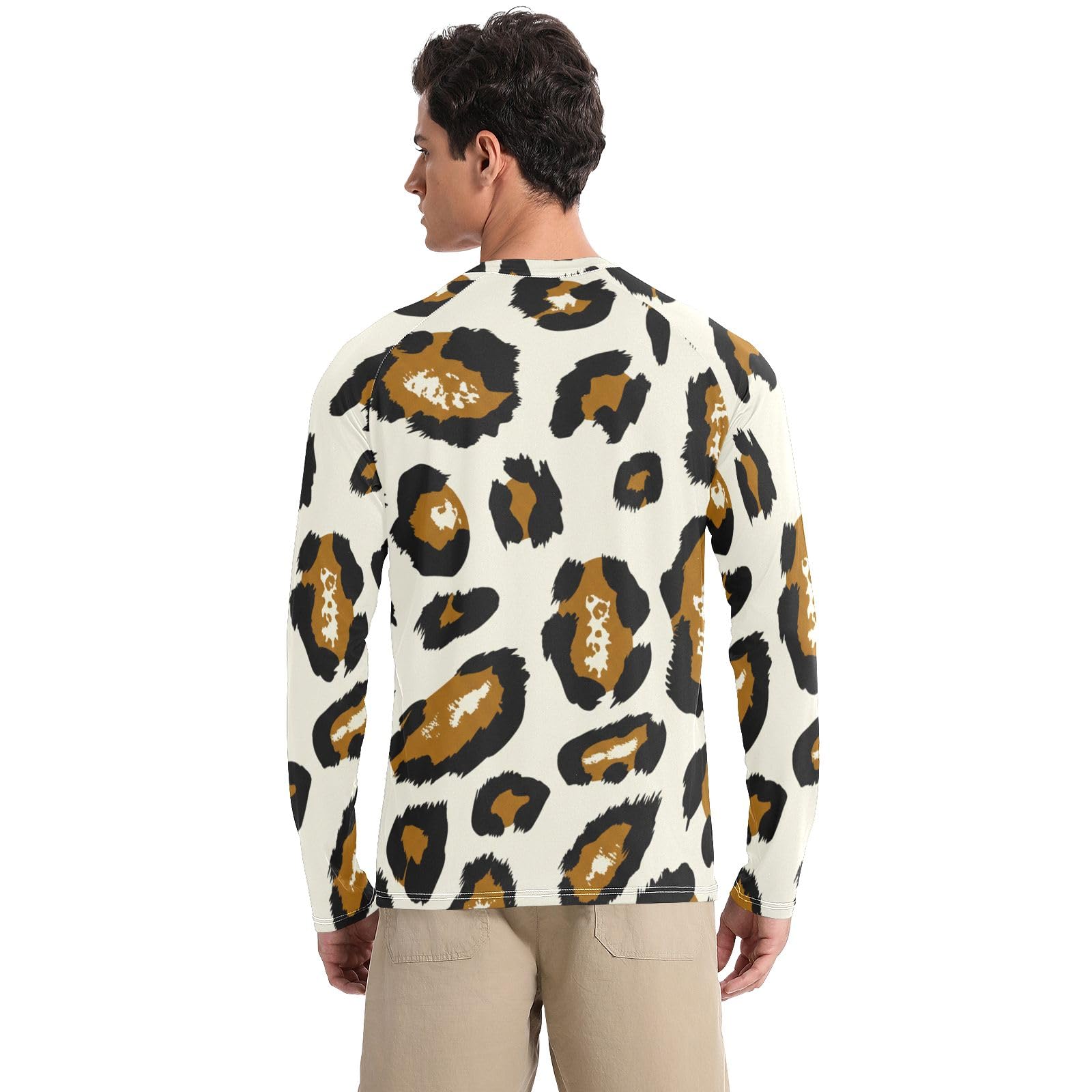UPF 50+ Men Rash Guard Long Sleeve Quick Dry Fishing Hiking T-Shirts Sun Protection Sun Shirts, Black Brown Leopard Print, XX-Large