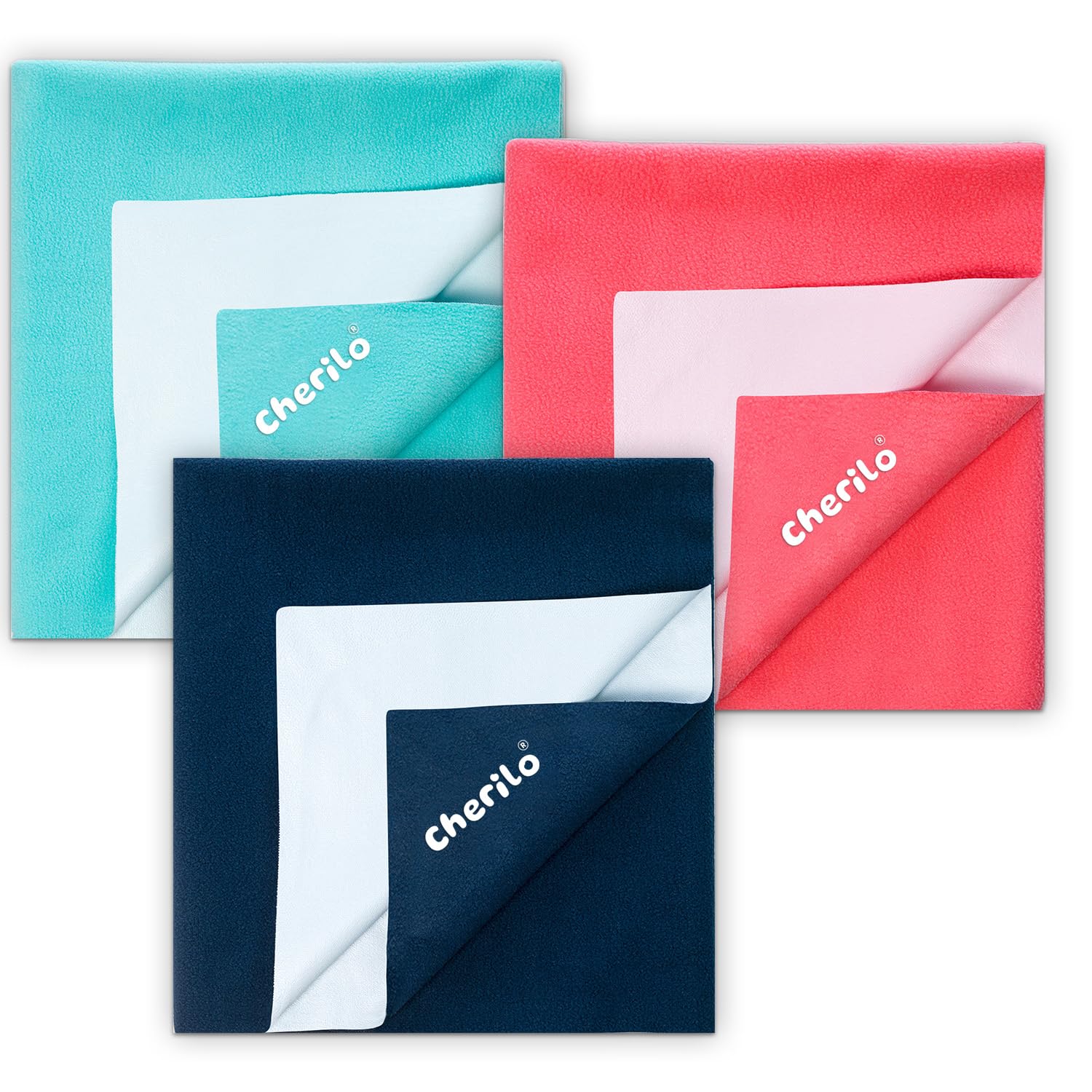 Cherilo Waterproof Reusable Baby Dry Sheet, Medium Size (70 X 100cm) Pack of 3, (Navy Blue + Salmon Rose + Sea Green)