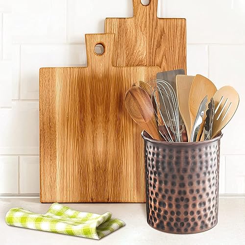 Miniatura 6 de Monarch Abode 19677 Organizador interior de cocina martillado a mano de metal para utensilios de cocina, multiusos, grande, acabado de cobre