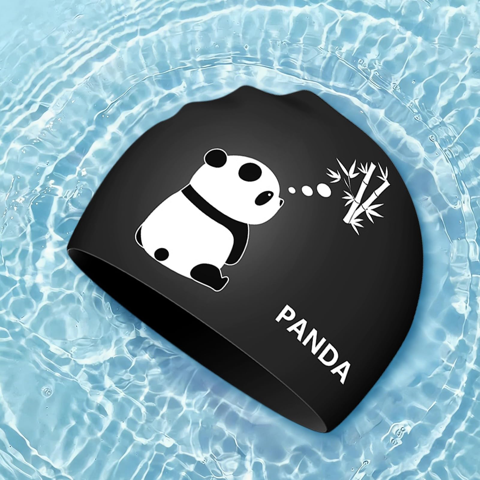 Cuffia da nuoto da donna e uomo con motivo Panda, in silicone, impermeabile, per capelli corti/lunghi, allenamento professionale e competizione - 3