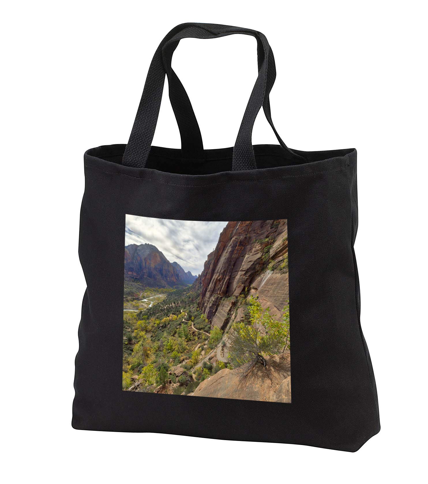 3dRose Black Tote Bag JUMBO 20w x 15h x 5d - Utah, Zion NP, Zion Canyon, view from Angels Landing trail. Landscape