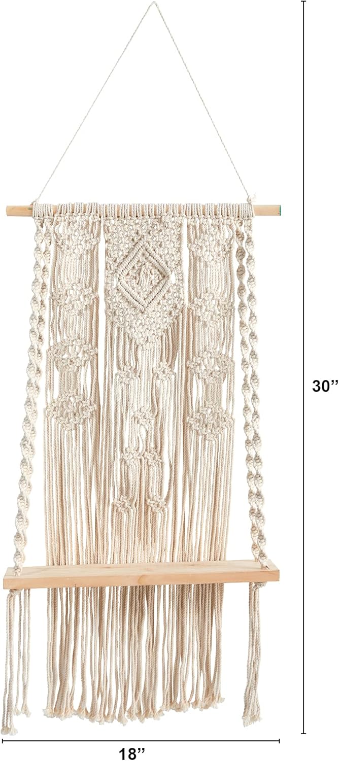 Nearly Natural 2.5ft. x 1.5ft. Hand Crafted Woven Macrame Wall Hanging with Wooden Shelf