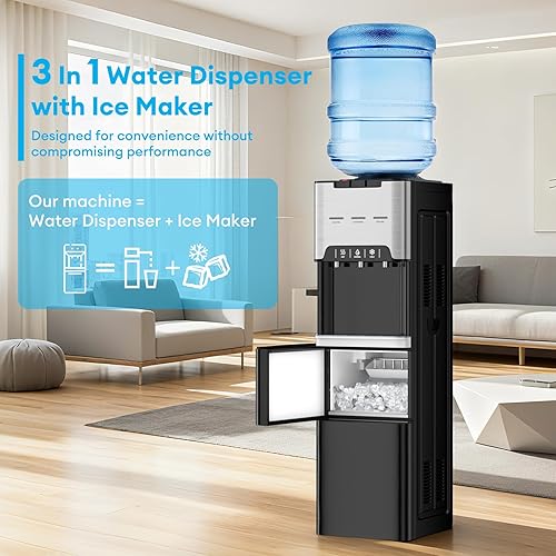 Miniatura 3 de TABU Dispensador de agua 3 en 1 con máquina de hielo de 44 libras24 horas, enfriador de agua con 3 ajustes de temperatura, agua caliente, fría y