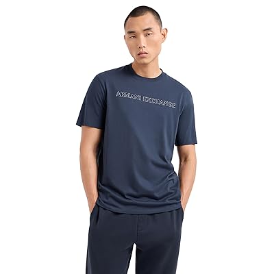 Armani Exchange Textured Logo Regular Fit Cotton Jersey T Shirts Men