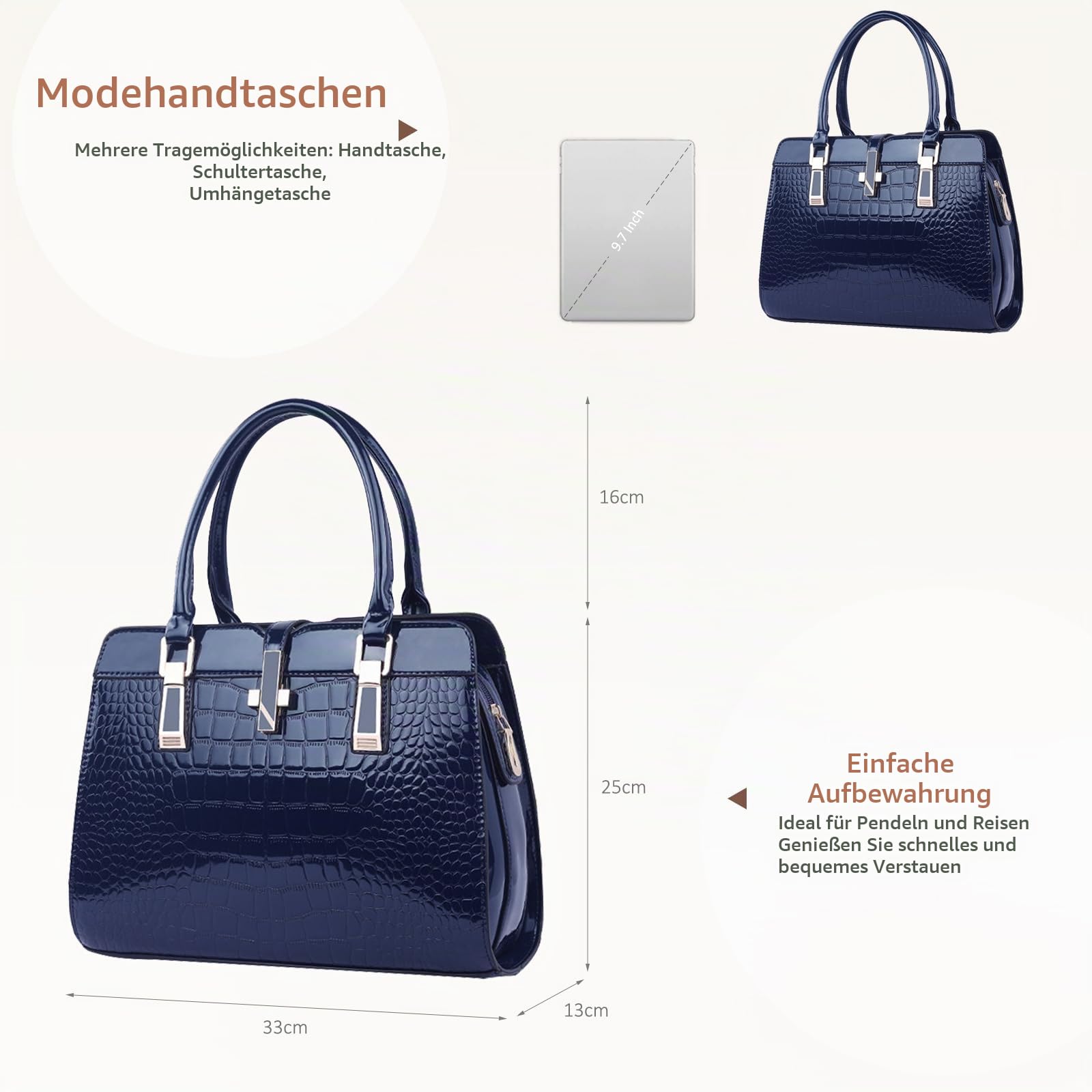 Nicole&Doris Damen Handtaschen Neue Umhängetasche Lackleder Shell Schultertasche Henkeltaschen Tasche für Frauen Navy blau