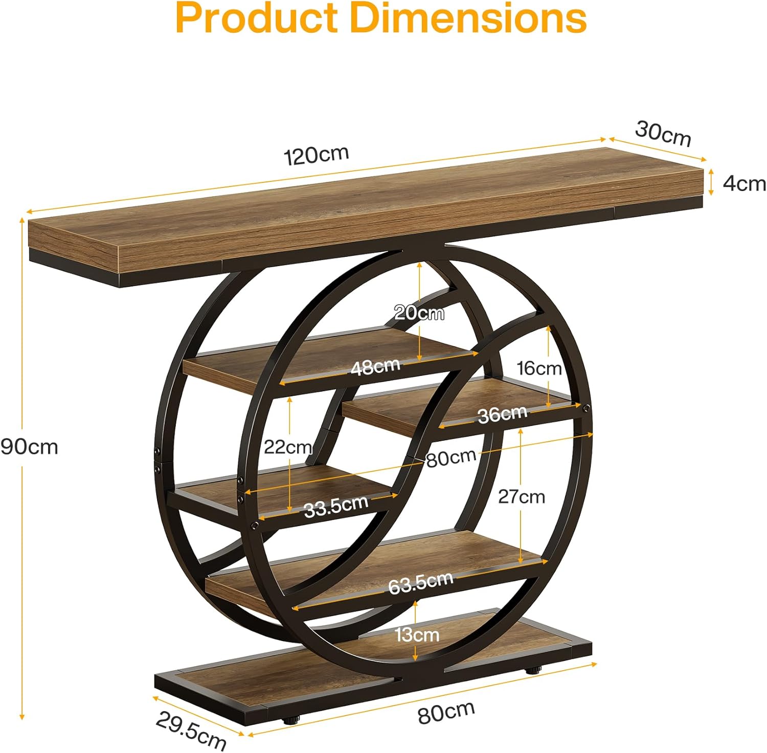 Diagram showing the dimensions of the Tribesigns F2276 console table
