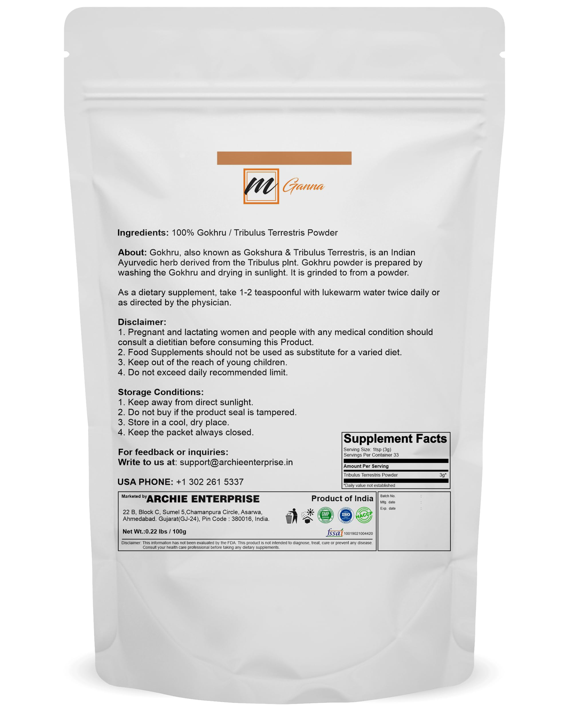 100% Natural Gokhru/Tribulus Terrestris Powder for Skin and Health Care 0.22 LBS / 100 GMS — Amazon image 2