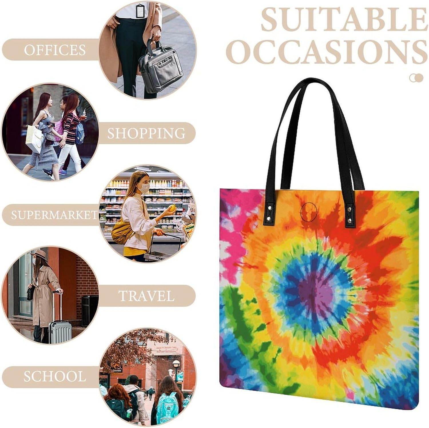 Tie Dye Tote Bag with Magnetic Buckle Reusable Grocery Bags Lightweight Cross Body Handbag for Daily Essentials