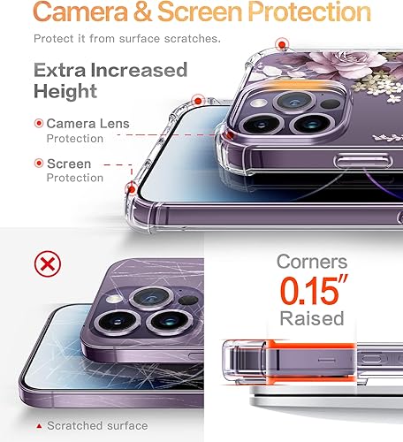 Miniatura 8 de GVIEWIN Bundle - Compatible con iPhone 14 Pro Max con protector de pantalla y protector de lente de cámara + soporte de anillo de teléfono (flores