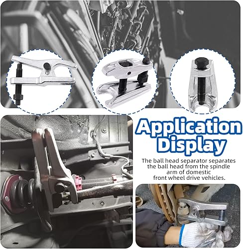 Miniatura 7 de Glarks Juego de 3 separadores universales de rótula, 2 herramientas de extracción de rótula de alta resistencia y 1 extractor de extremo de barra de