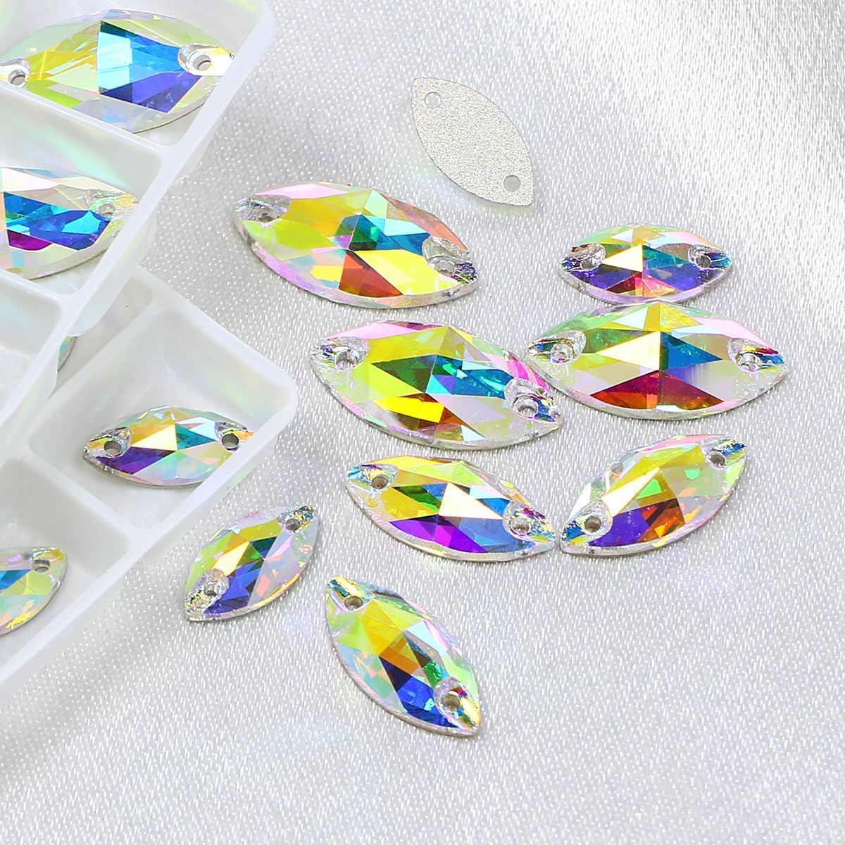 84Pcs Navette Shape Mixed Size Crystal AB Glass Sewing Gems with Holes for Clothes, Shoes, DIY Crafts - Image 6