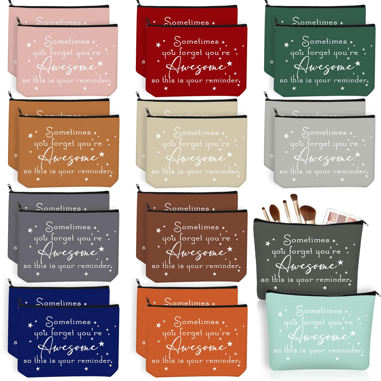 Sieral 24 Pcs Inspirational Makeup Bag Appreciation Valentine Gift for Women You're Awesome Cosmetic Bags Employee Motivational Gift for Vet Tech