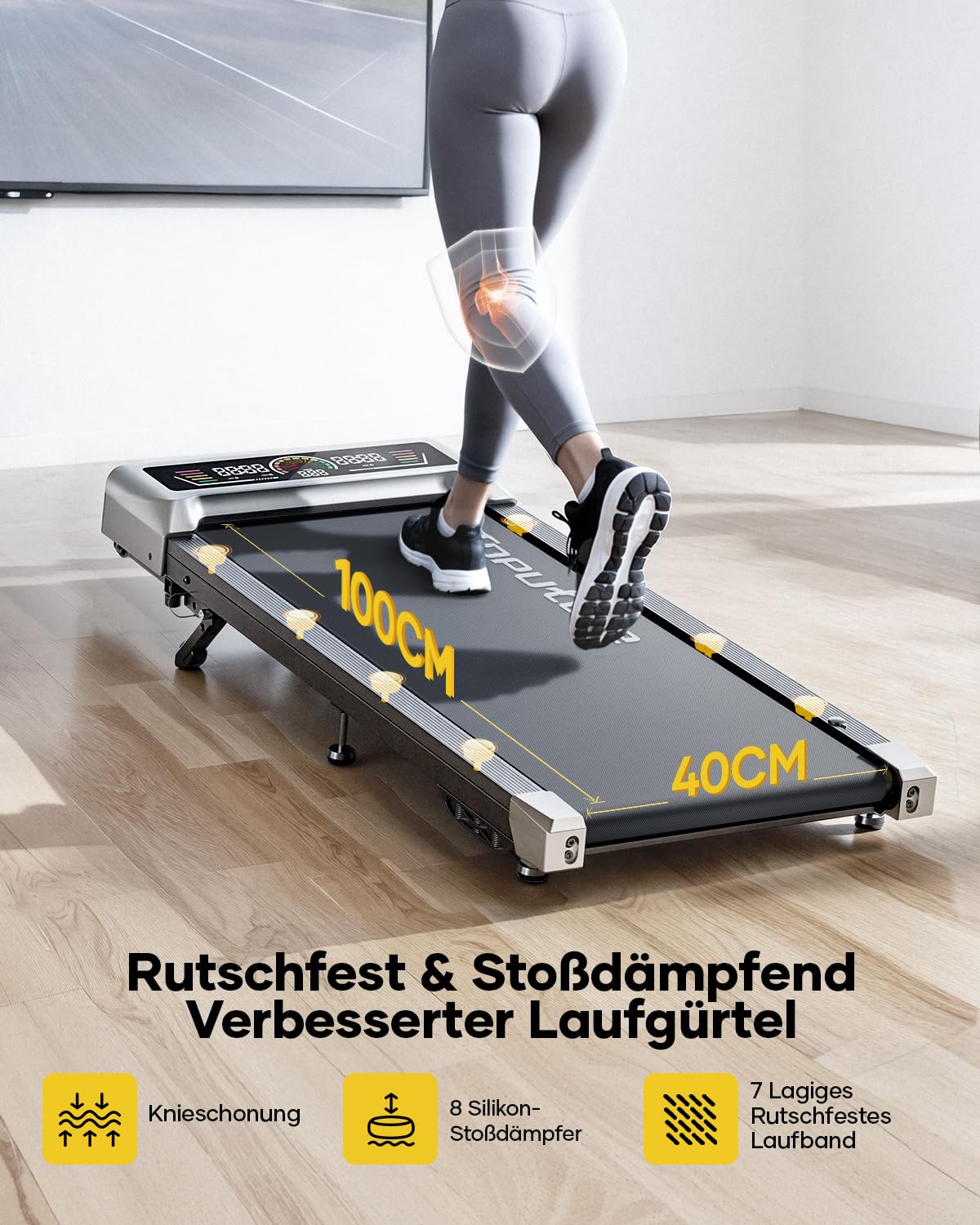 Laufband für Zuhause mit 10% Neigung, 1-10km/h unter den Schreibtisch Walking pad, 3.0HP Leiser Motor, Elektrisches Laufband mit 3 Steigung, Großes LED-Display, Fernbedienung und App