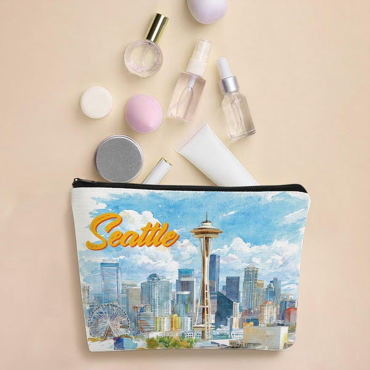 Seattle Makeup Bag Gifts - Seattle Souvenirs Essentials Cosmetic Bag, Travel Toiletry Organizer Zipper Pouch for Women Girls Friend Tourist, Vacation Birthday Gift - Image 3
