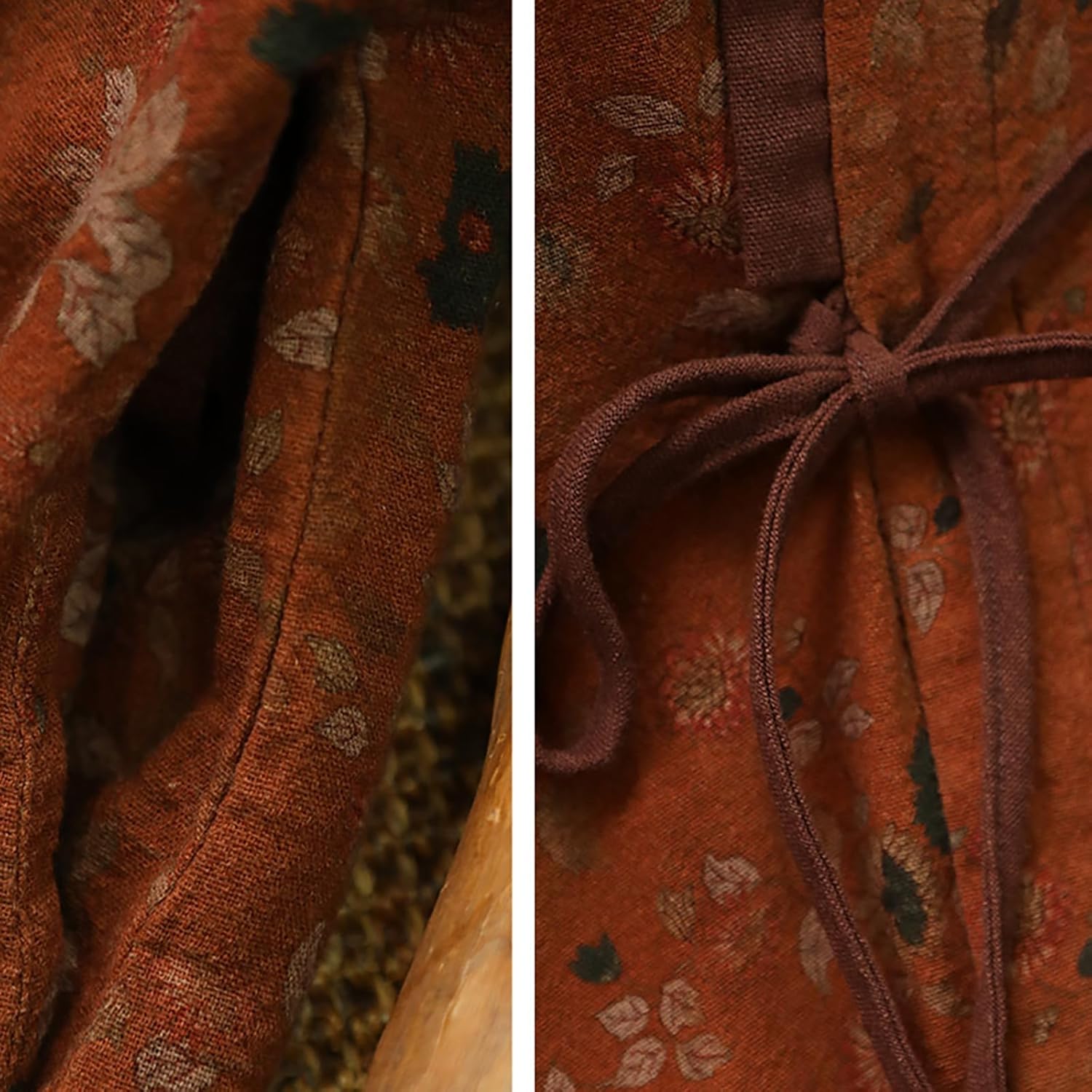 LUZU JUNU Women's Lightweight Cotton Kimono Floral Tie Up Loose Boho Cardigan Open Front Trench Coat Shawl With Pockets - Image 8