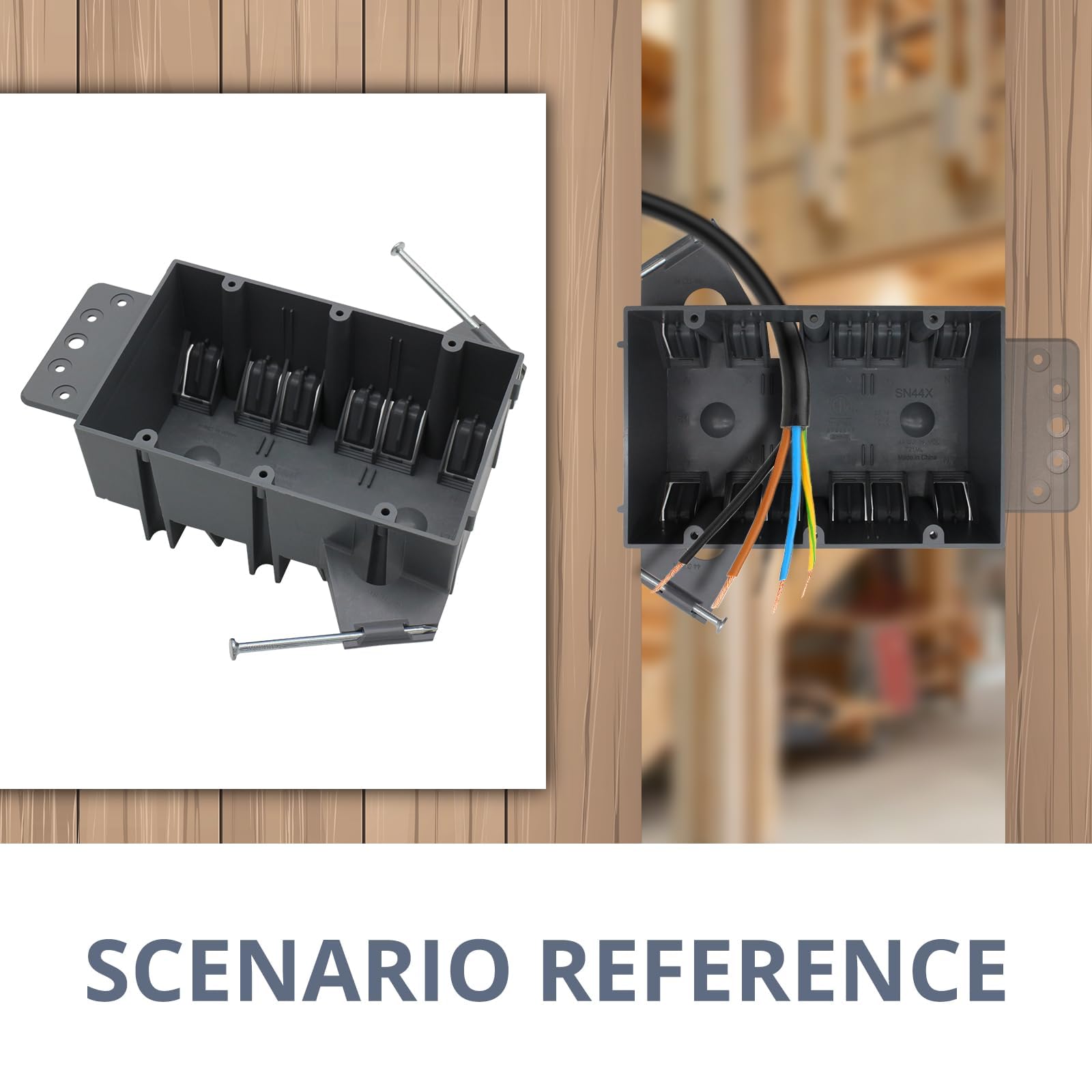 Caja de toma de corriente eléctrica/interruptor de PVC de 3 bandas, 44 pulgadas cúbicas, caja de salida de clavos gris con certificación ETL (9 piezas)