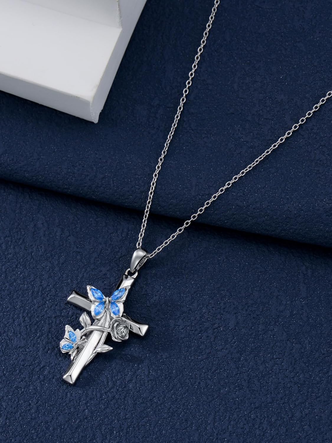 Mothers Day Gift Butterfly Cross Necklace 925 Sterling Silver Womens Butterfly Pendant Jewelry Gift for Mom Wife Grandma - Image 4