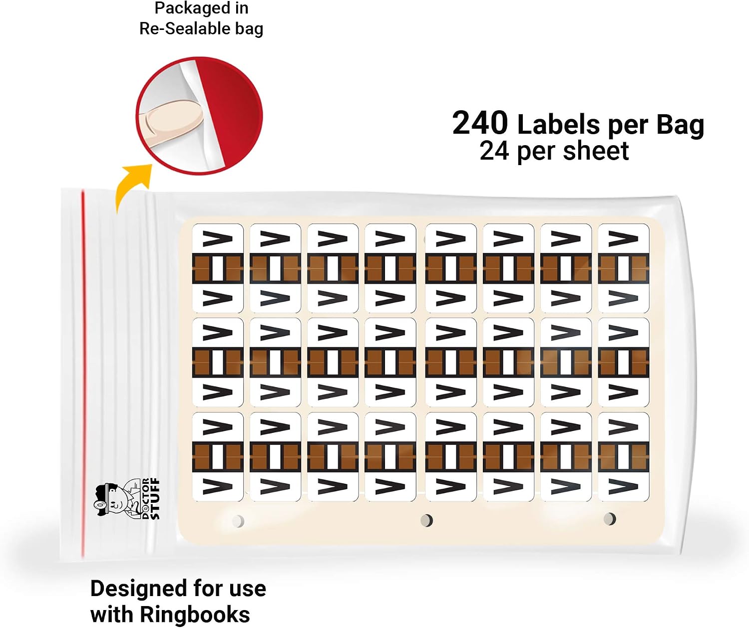 Doctor Stuff - File Folder Labels, Alphabet Letter V, Safeguard 514 - SGAM Series Compatible Alpha Stickers, Brown, 15/16" x 1-5/8", 240 Labels per Pack