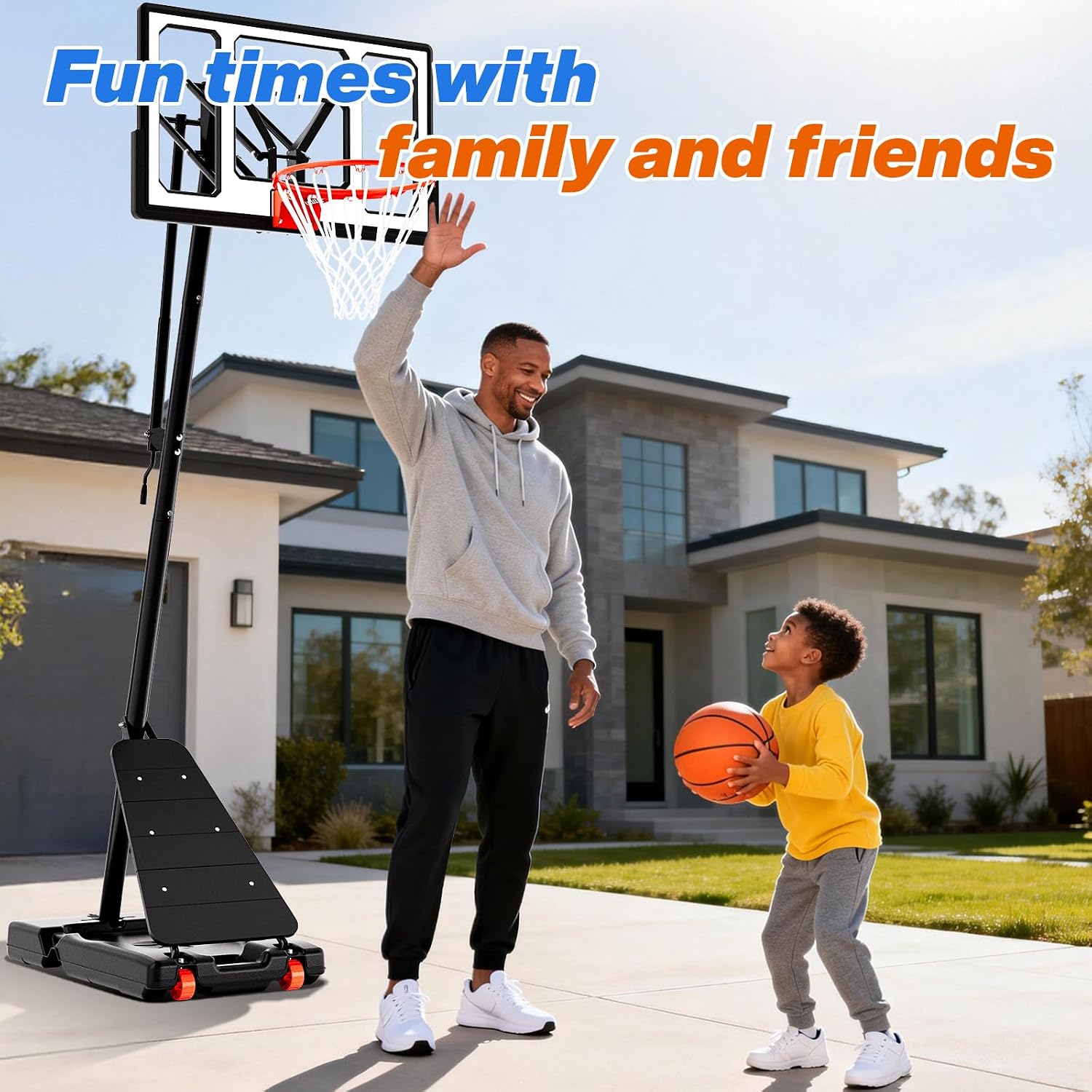 AWII SPORT Basketball Hoop Outdoor 40&44&48 Inch Impact Backboard, 5.3-10FT Height Adjustable Basketball Hoop Goal System with Portable Wheels for Adults