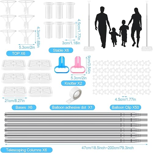 Miniatura 2 de Sratte Juego de soporte para globos de 6.5 pies, kit de columna de globos para suelo con postes ajustables de metal, kit de torre de globos con base