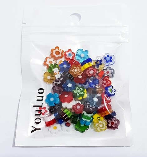 Miniatura 4 de YouLuo Millefiori Lampwork - 100 cuentas sueltas de cristal con forma de corazón, cuentas espaciadoras redondas para hacer joyas (flor, 0.315