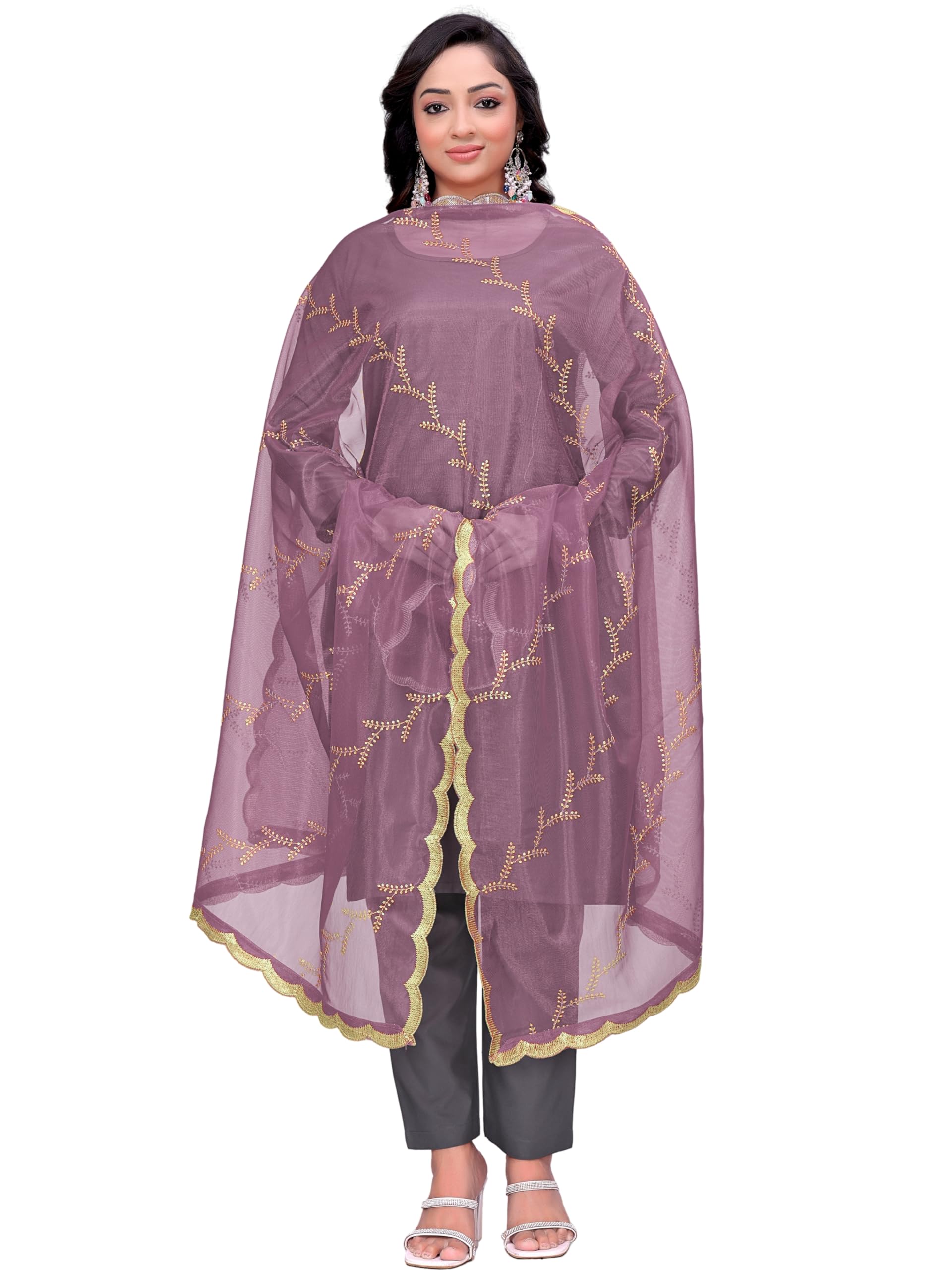 kemza Organza Embroidered Laheriya Dupatta for Women-picture-25