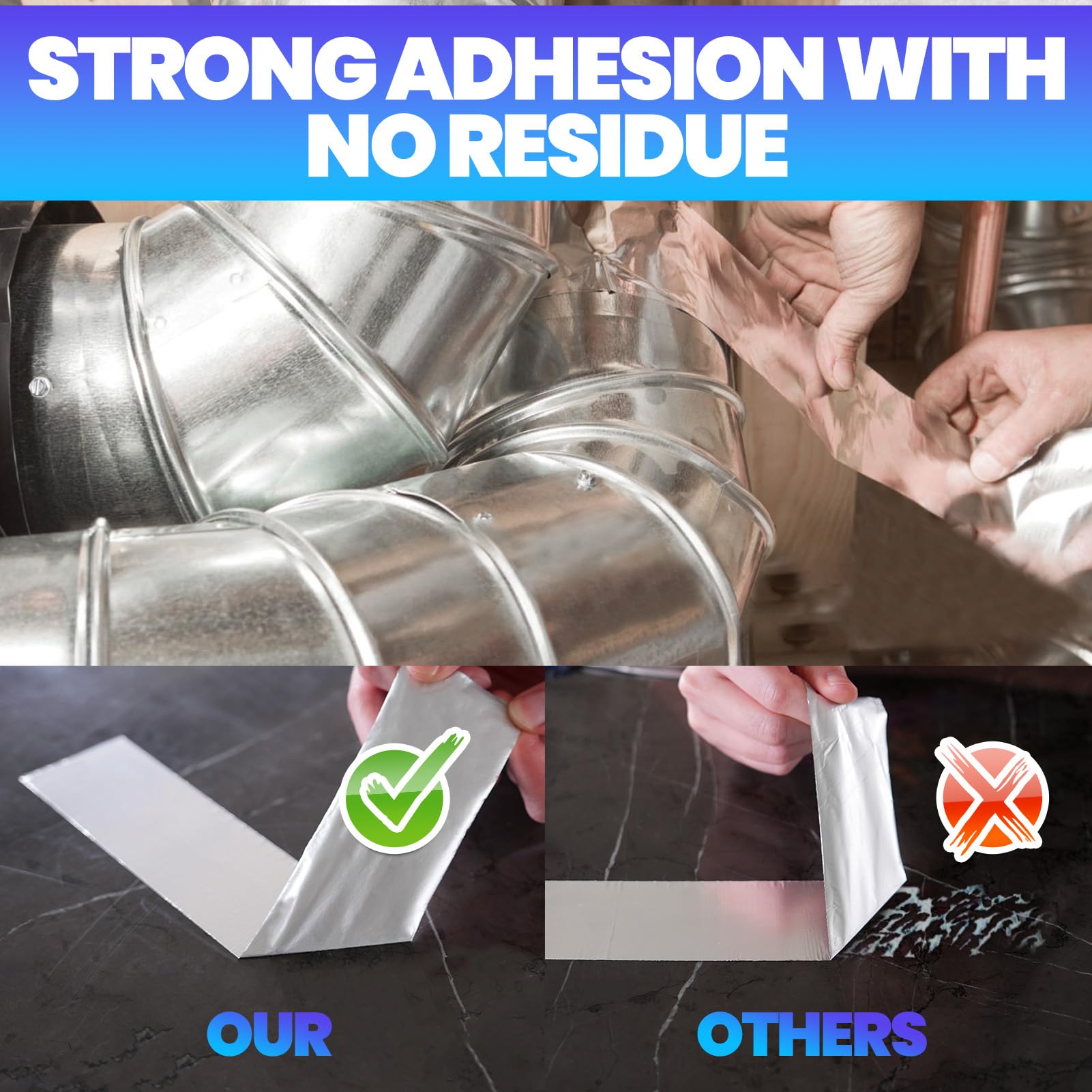 ADHES Nastro Adesivo in Alluminio per Riparazioni, Resistente da 80°C a 100°C, Nastro Sigillante alte temperature 100mm x 50m, 6 rotoli