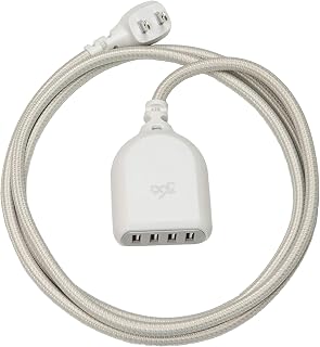 360 Electrical Habitat 4.8, 6 ft 4-Port USB Extension Cord, Durable Braided Casing, Color: Titanium, 4.8A, USB Charger Cable, Power Strip USB Hub Charging Station for USB C, Iphone, Tablet, Android