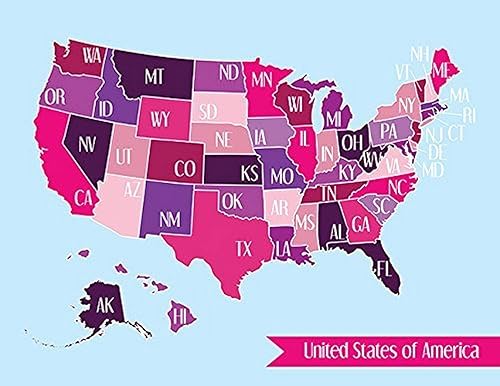 EE. UU. Mapa hembra colores 16 x 12 arte Imprimir Cartel de pared Arte by diseños por tenisha fabricado en el EE. UU.