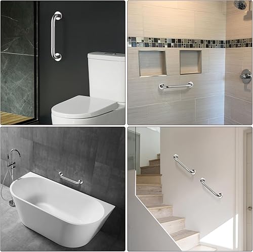 Miniatura 7 de ZUEXT - Paquete de 2 manijas antideslizantes para regadera de 12 pulgadas, barra de agarre de baño de acero inoxidable cromado, barra de equilibrio