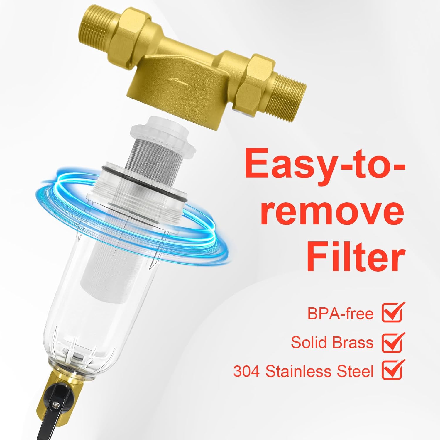 Spin Down Sediment Filter, 40/100/200 Micron Inline Water Filter for Well Water, Whole House Prefilter Filtration System, Lead-Free Brass 1" MNPT 3/4" FNPT 3/4"MNPT