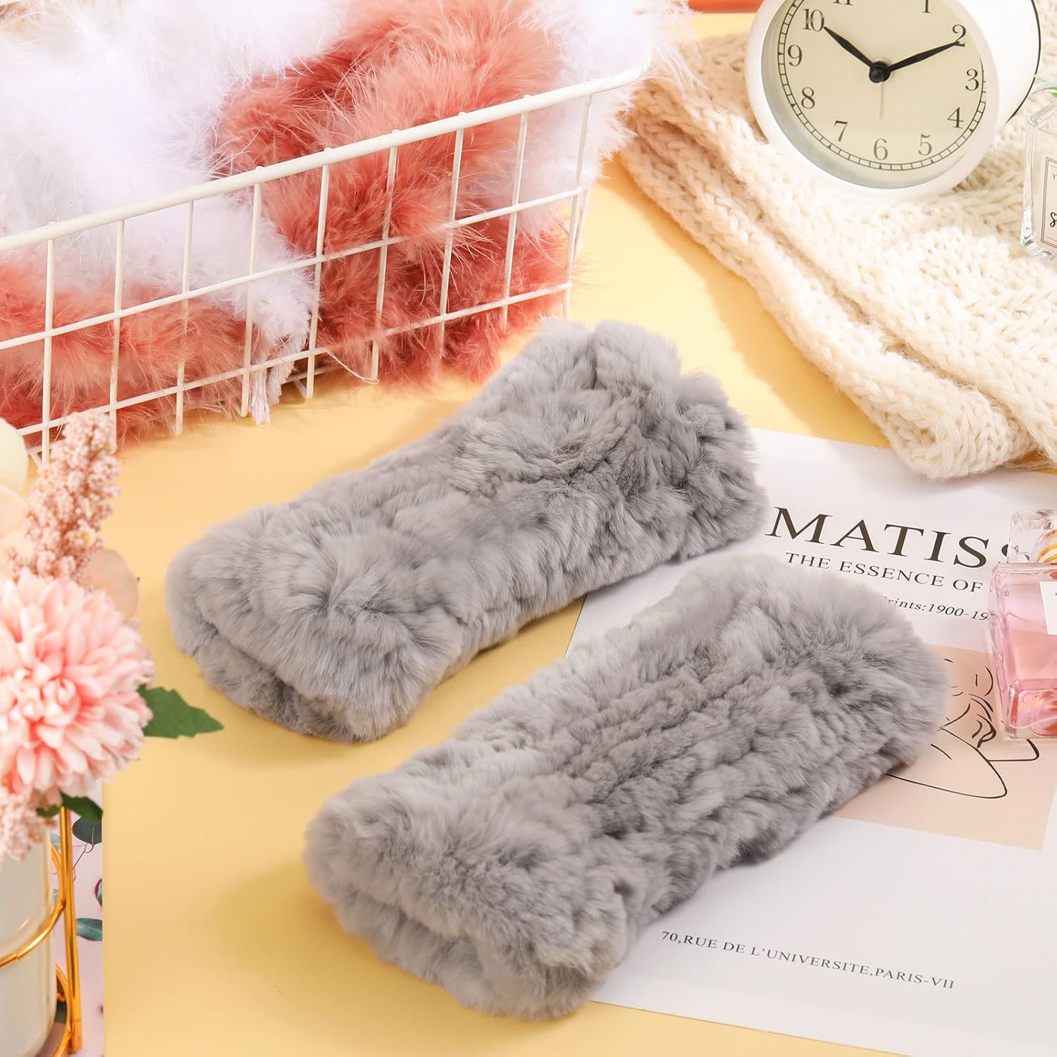Geyoga Women Fingerless Fur Gloves Warm Rabbit Fur Mittens Winter Knit Fingerless Hand Warmer Warm Knitted Gloves - Image 4