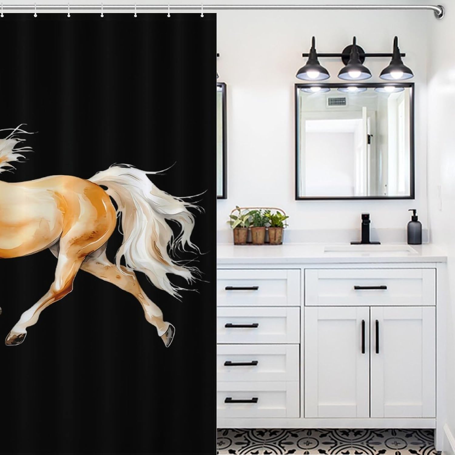 Running Racing Horse Funny Shower Curtains Washable Bath Curtain Liner with Hooks for Bathroom Bath Tubs