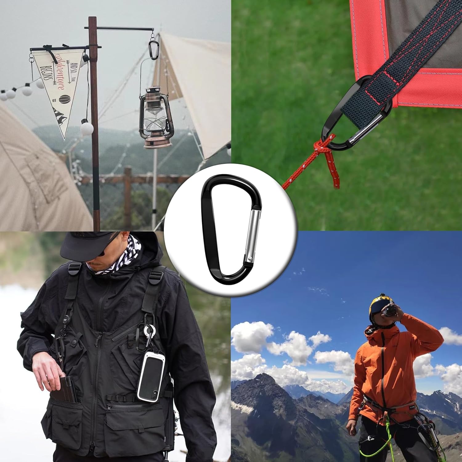 3" Aluminum Carabiner Clips, 12PCS D Ring Shape Keychain Carabiners Hook Buckle - Image 4