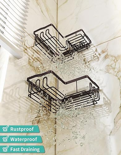 Miniatura 4 de HapiRm Paquete de 2 organizadores de ducha esquineros con soporte para jabón, organizador de ducha sin perforaciones con 11 ganchos, estante de baño